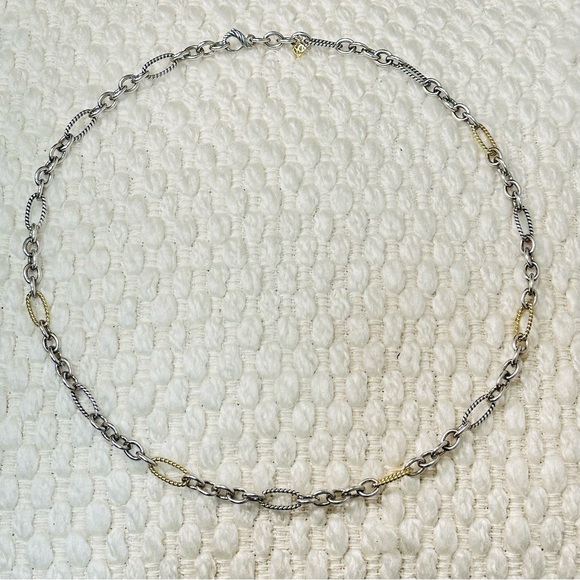 David Yurman 32” Oval Link 925 Sterling Silver 18K Gold Figaro Chain Necklace - Picture 4 of 10